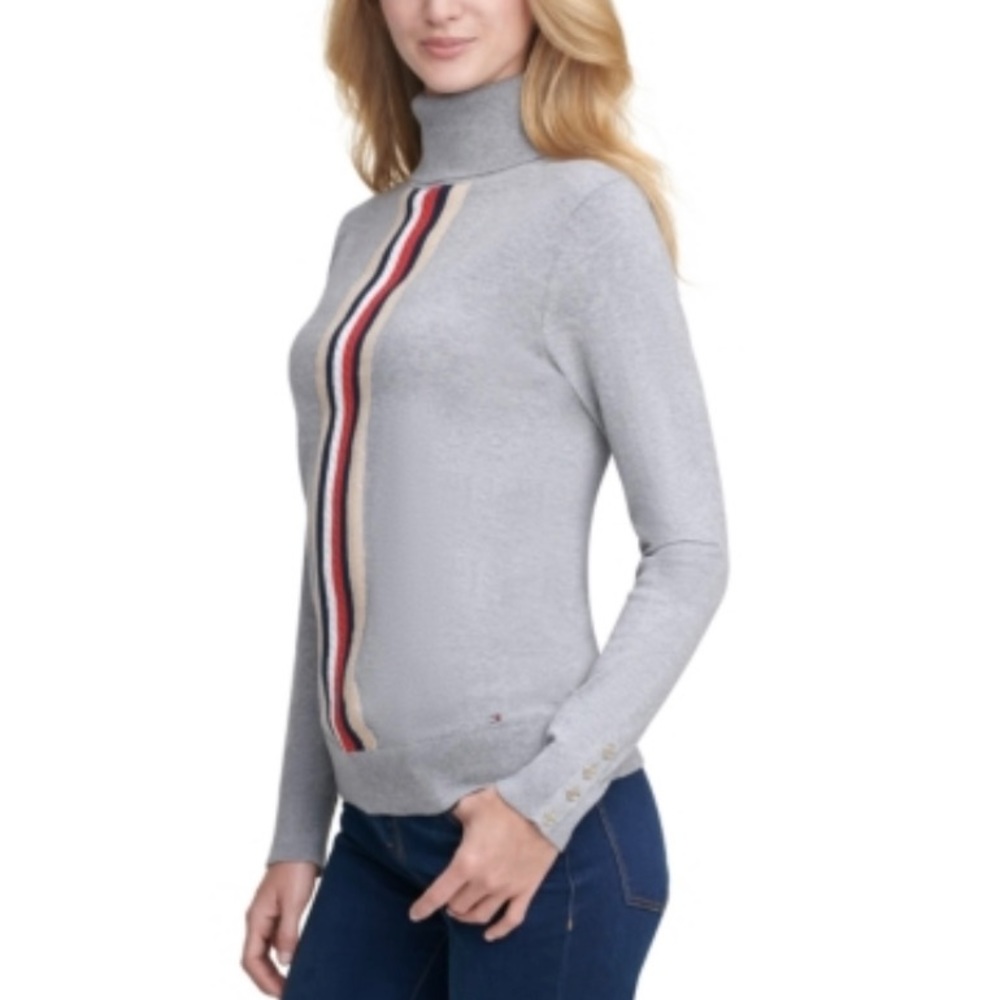 Tommy Hilfiger Women's Essential Signature Stripe Turtleneck Grey - M